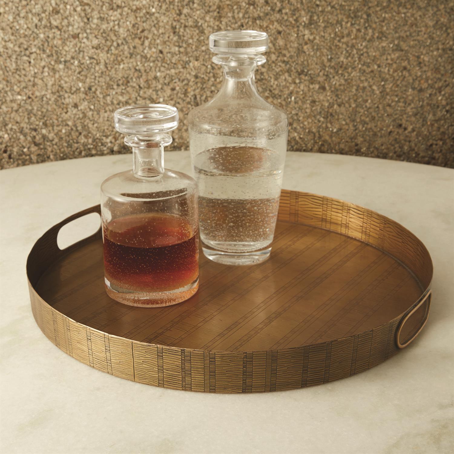 Kokoro Etched Round Tray-Brass