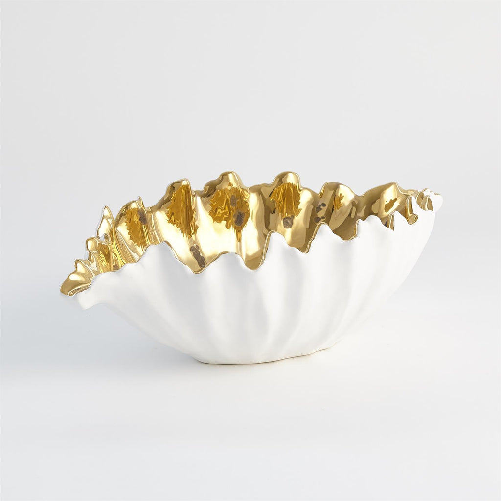 Organic Wave Oval Bowl-White/Gold-Small