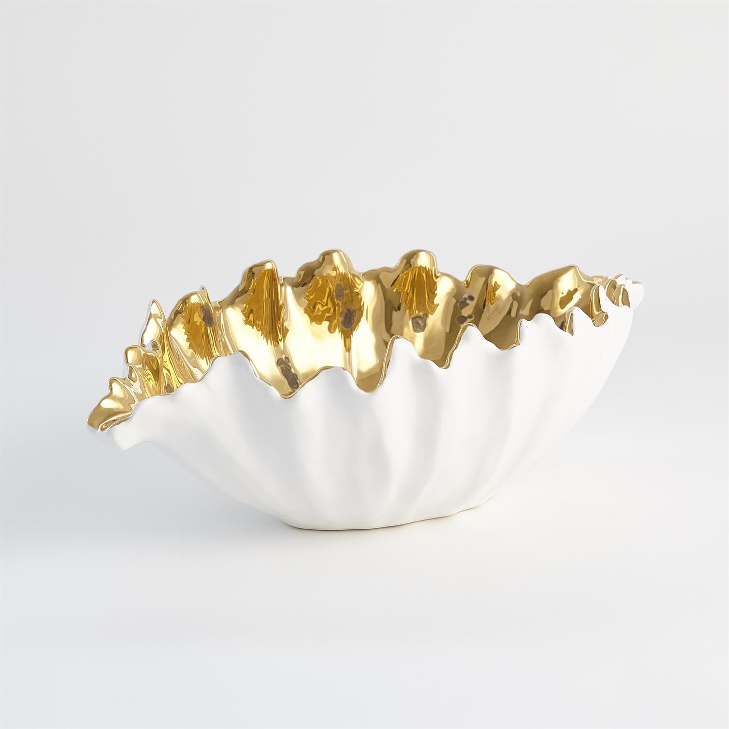 Organic Wave Oval Bowl-White/Gold-Small
