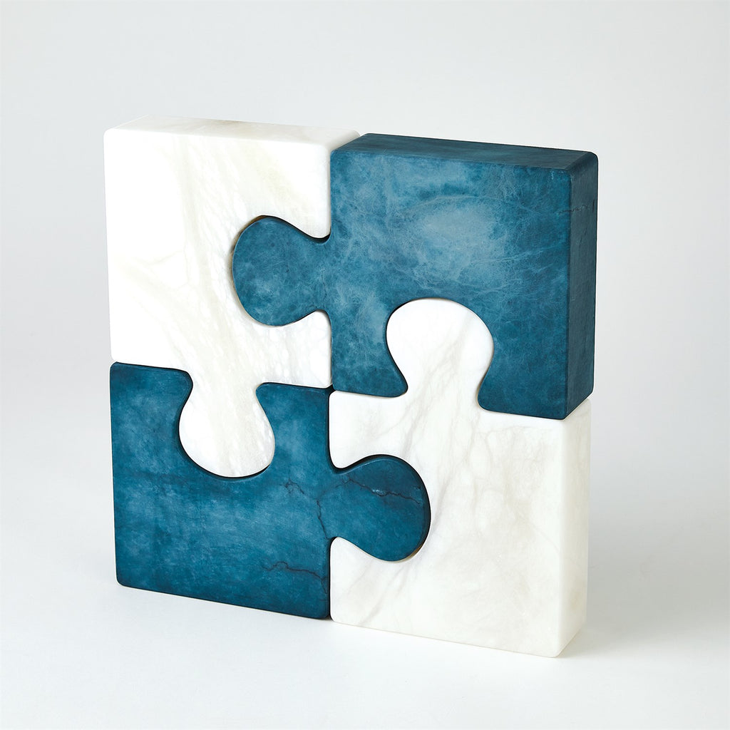 Alabaster Jigsaw Bookends- Pair in Blue