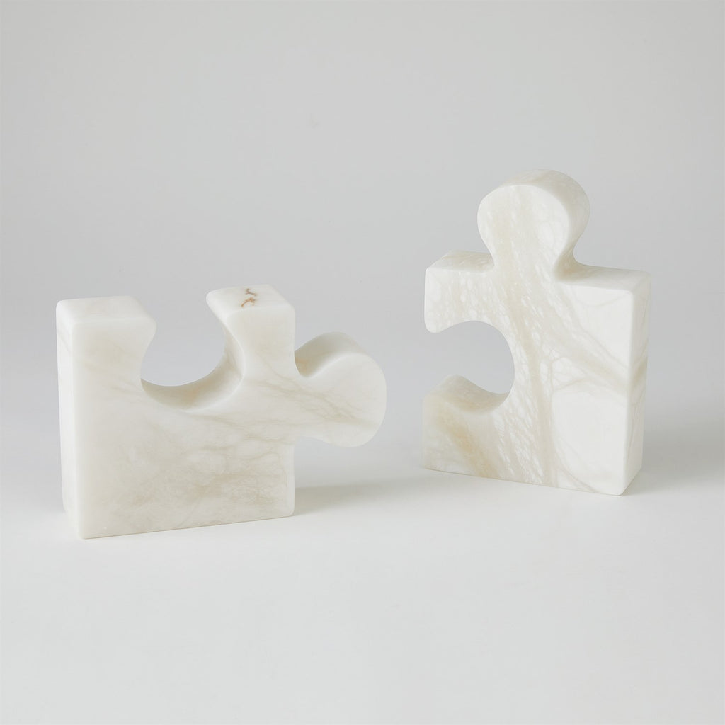 Alabaster Jigsaw Bookends-Pair-White