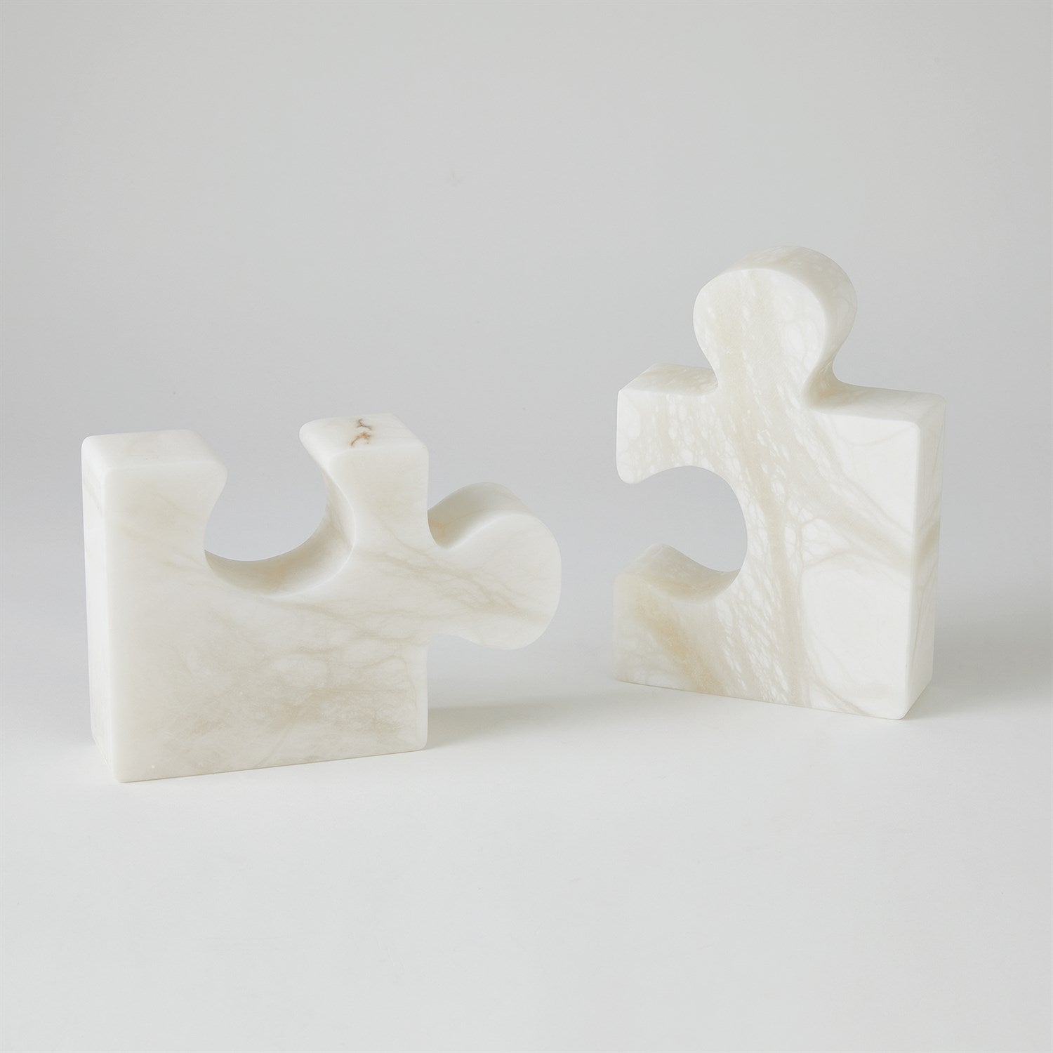 Alabaster Jigsaw Bookends-Pair-White