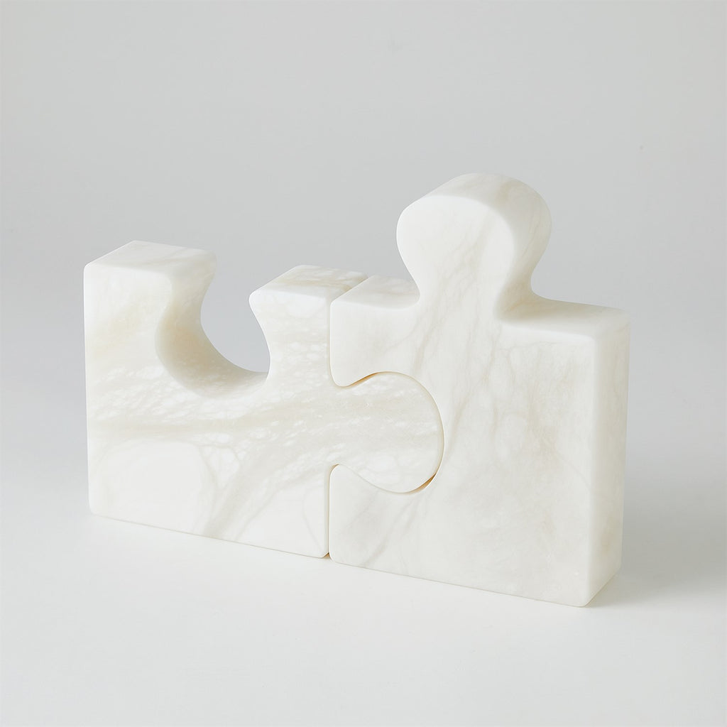 Alabaster Jigsaw Bookends-Pair-White