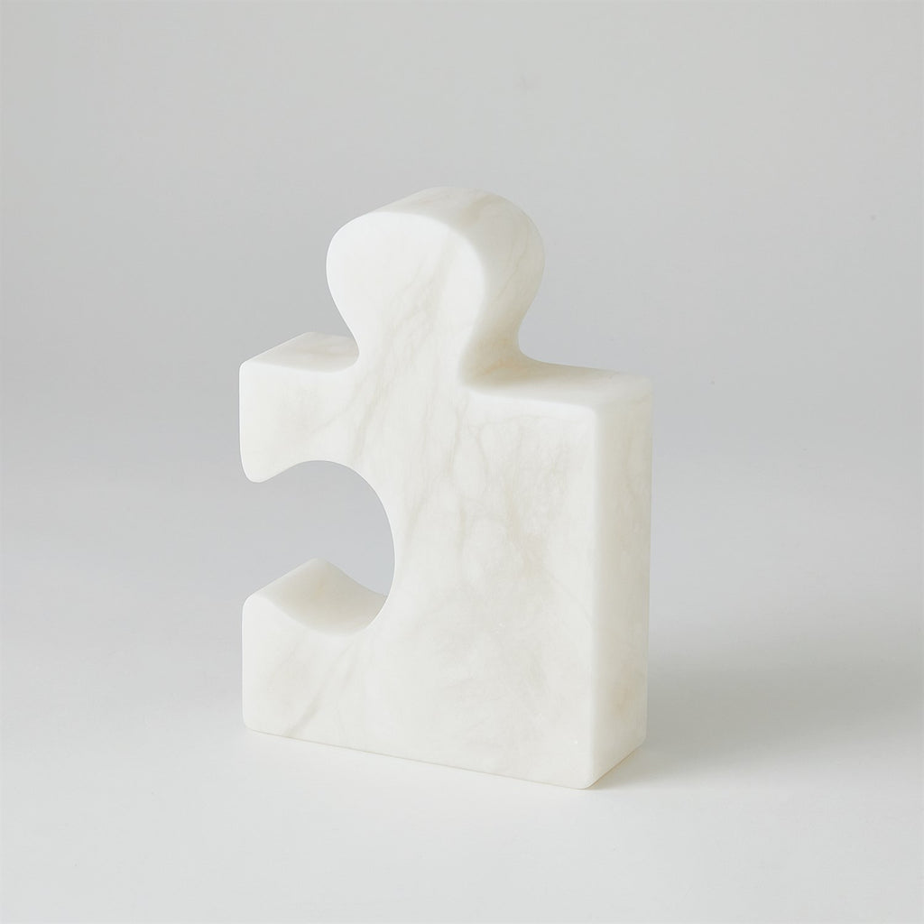 Alabaster Jigsaw Bookends-Pair-White