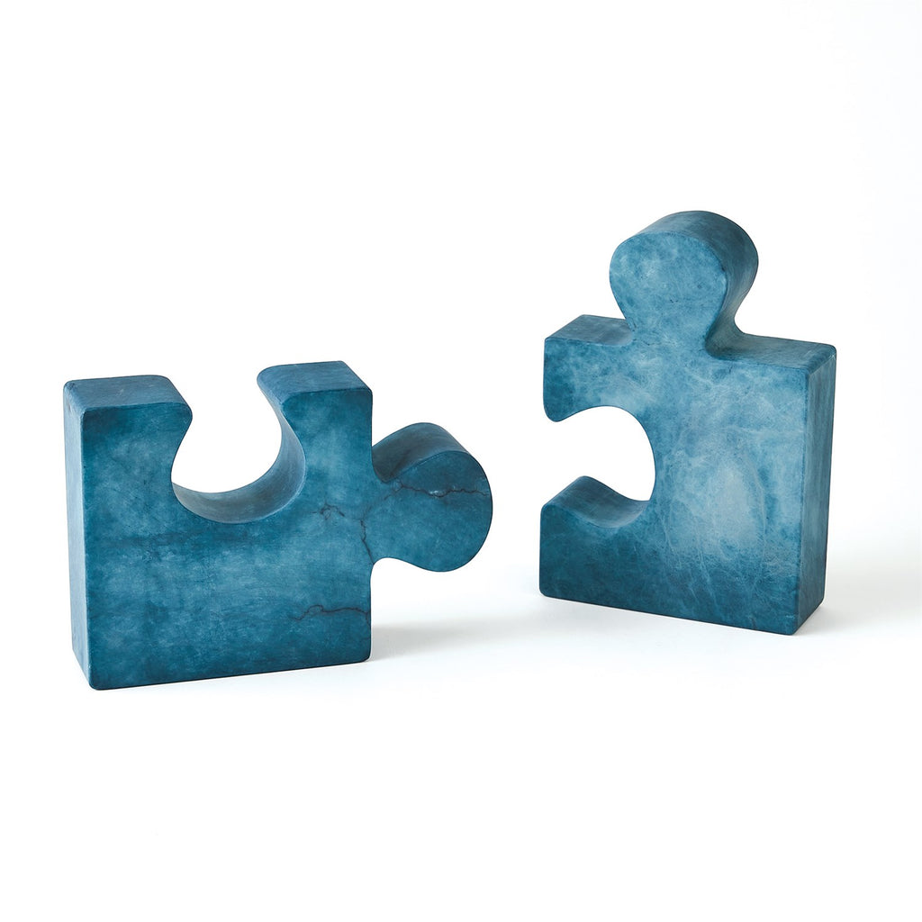 Alabaster Jigsaw Bookends- Pair in Blue