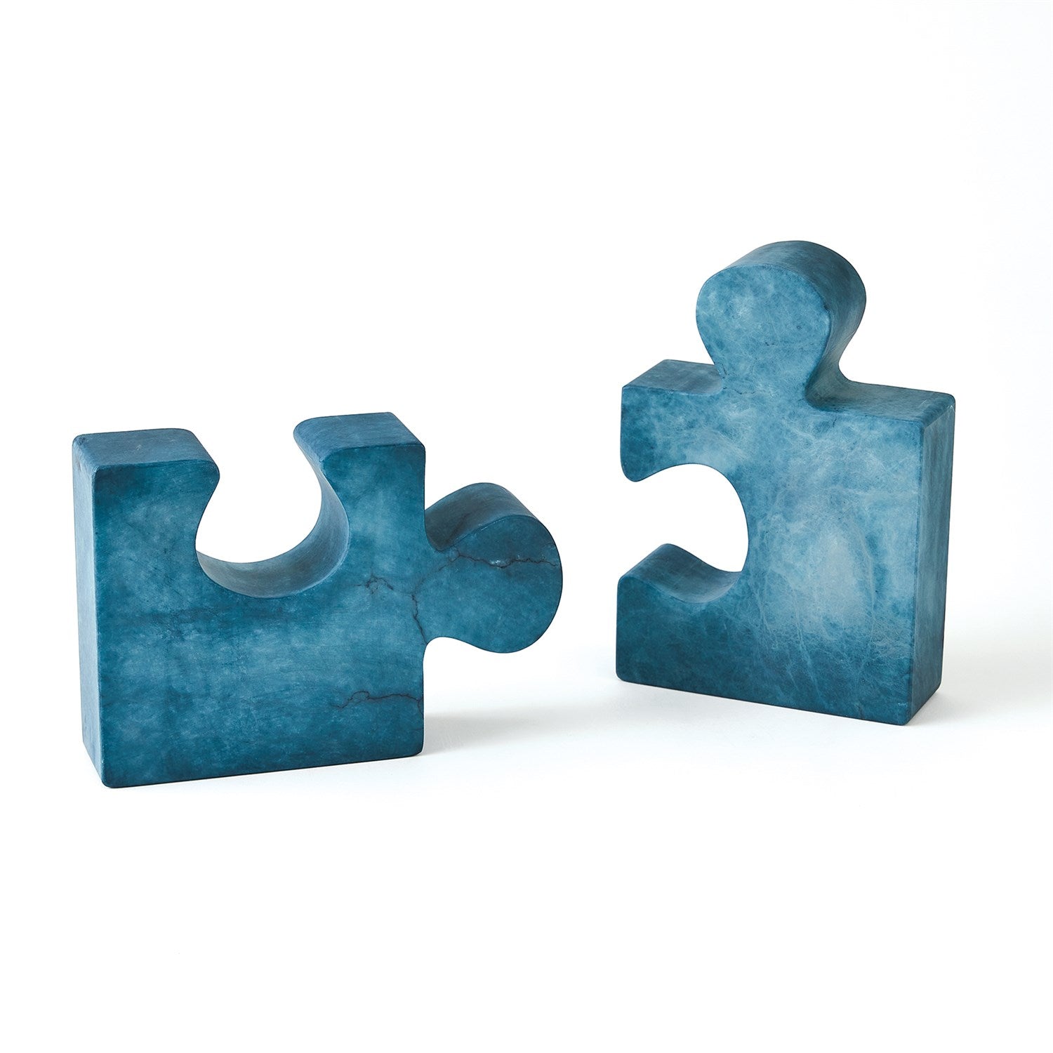 Alabaster Jigsaw Bookends- Pair in Blue