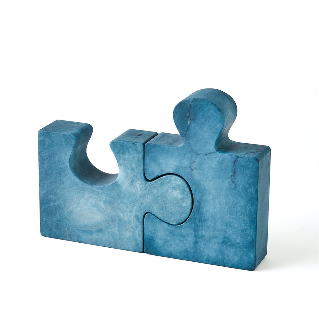 Alabaster Jigsaw Bookends- Pair in Blue