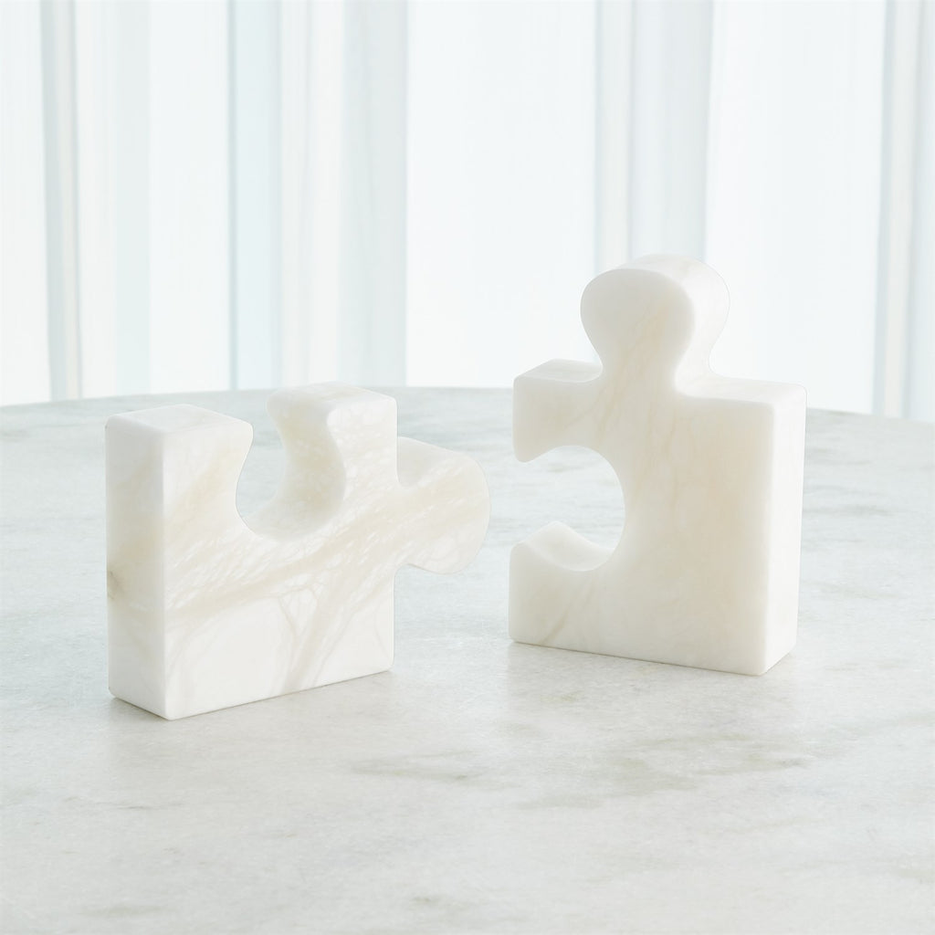 Alabaster Jigsaw Bookends-Pair-White