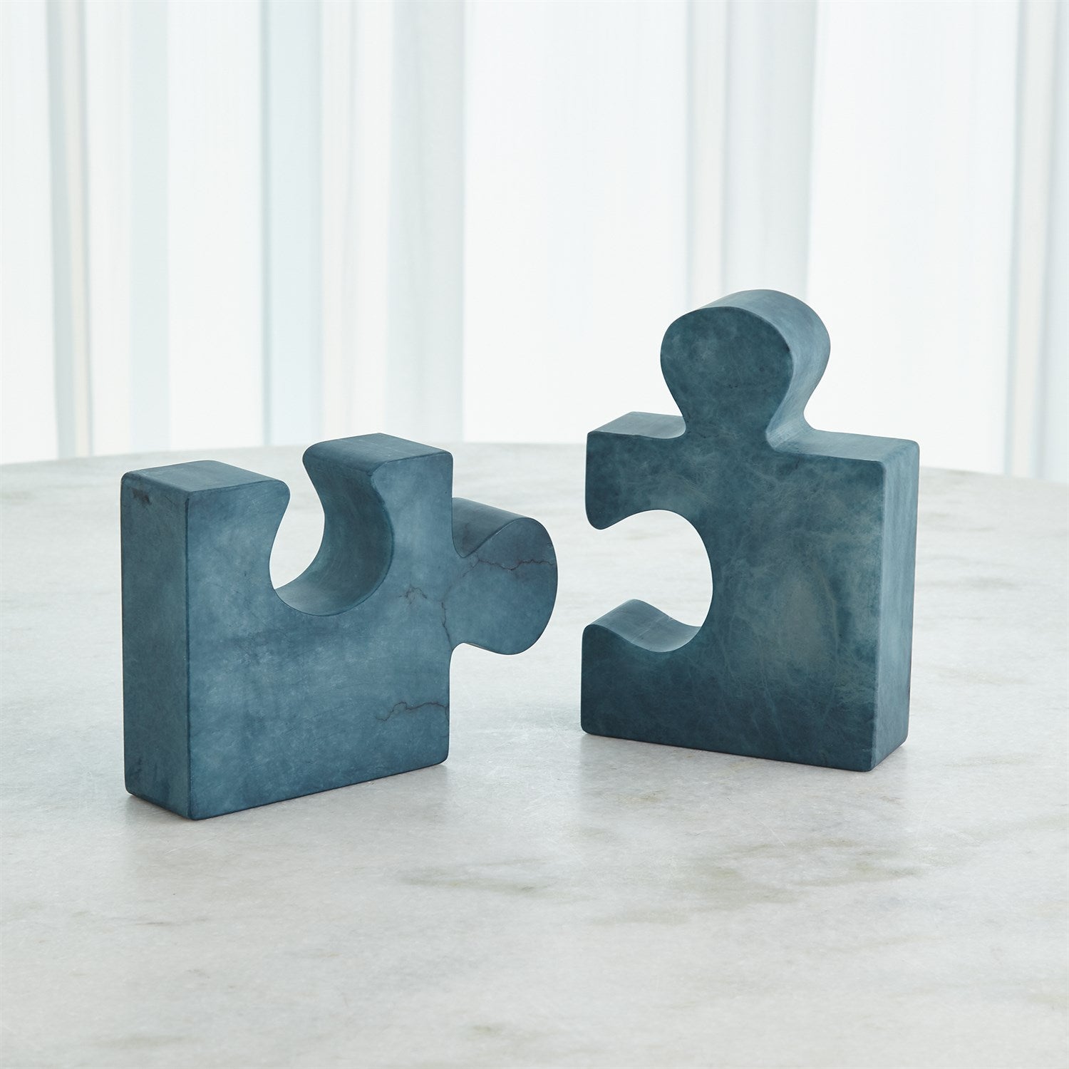 Alabaster Jigsaw Bookends- Pair in Blue