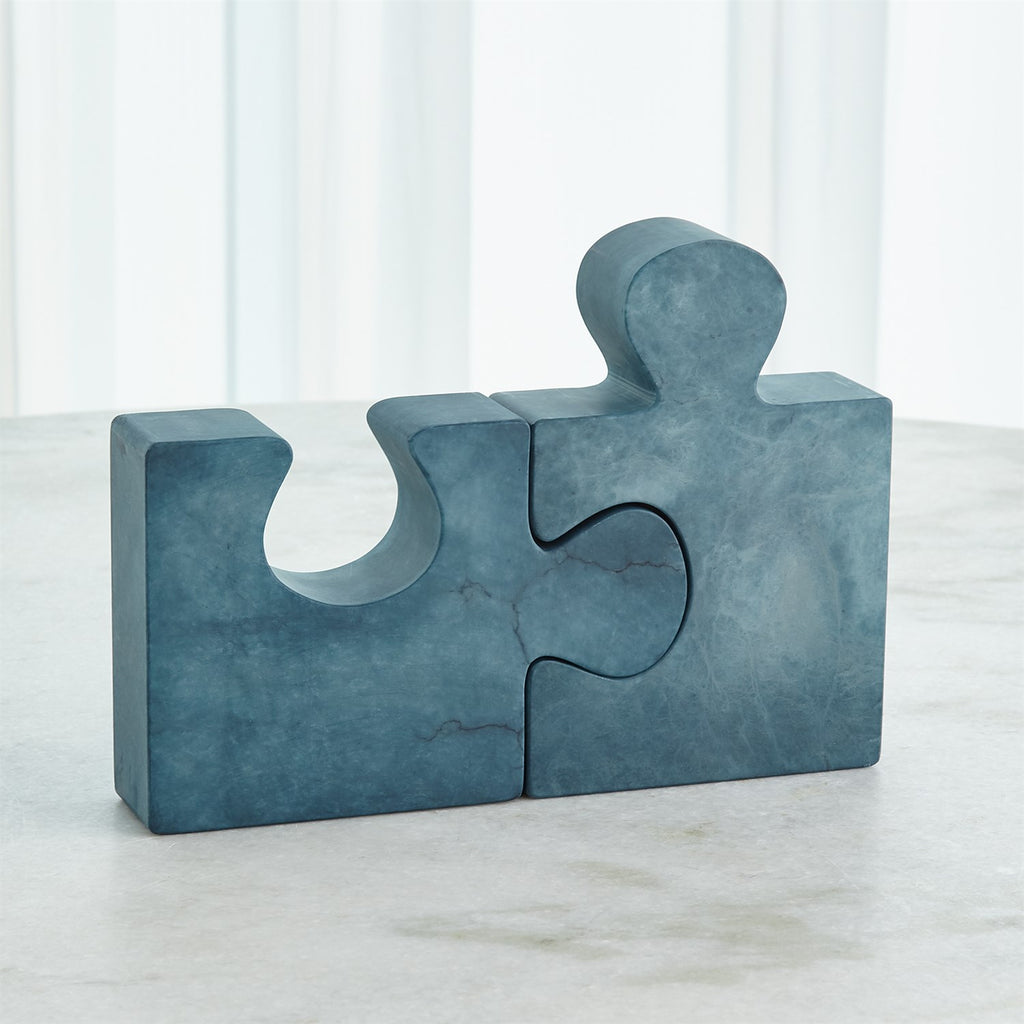 Alabaster Jigsaw Bookends- Pair in Blue