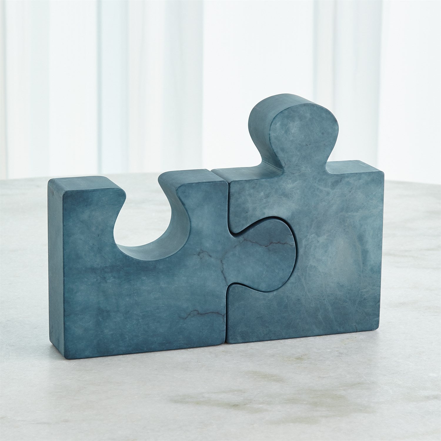 Alabaster Jigsaw Bookends- Pair in Blue