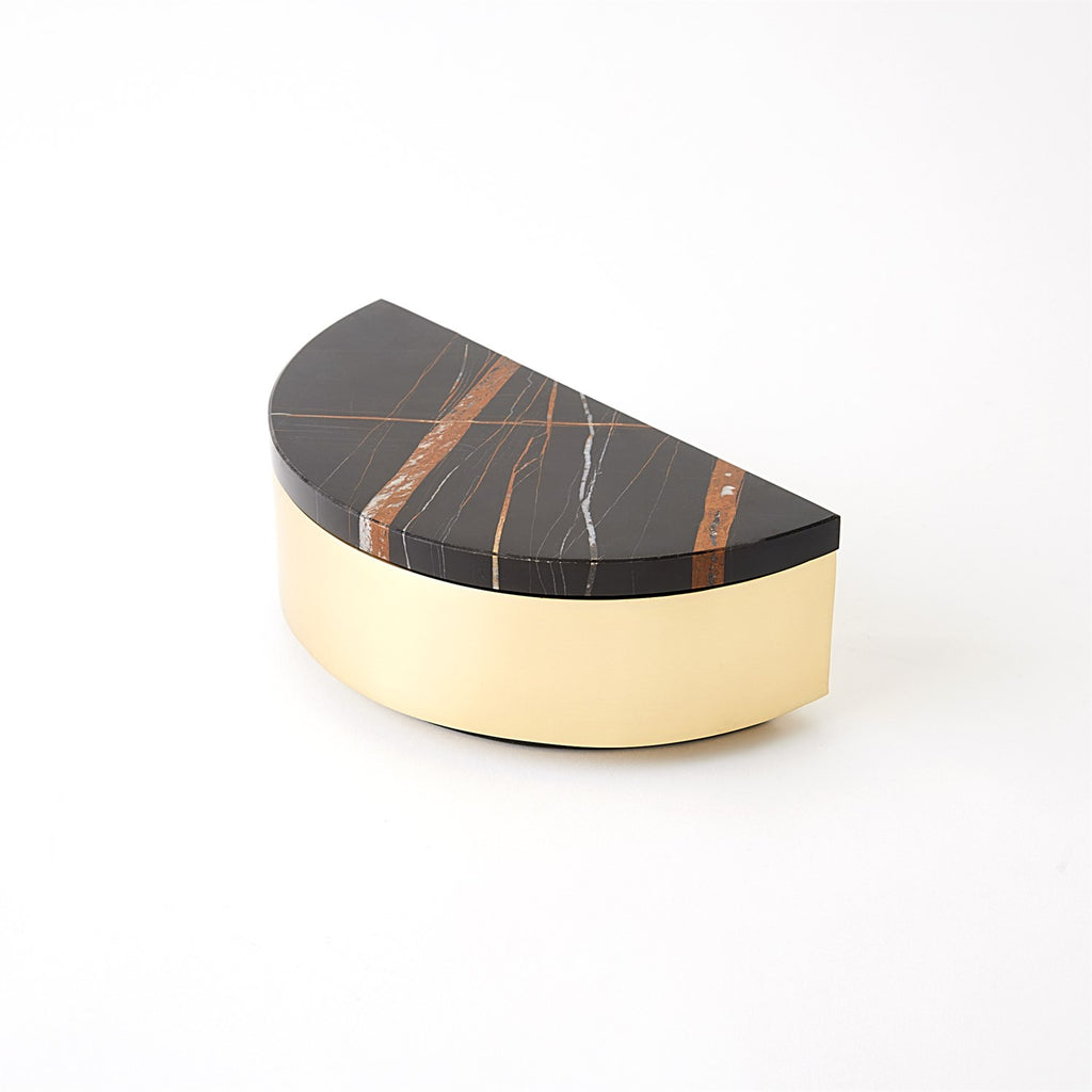 Cosmopolitan Crescent Box in Polished Brass & Black Marble