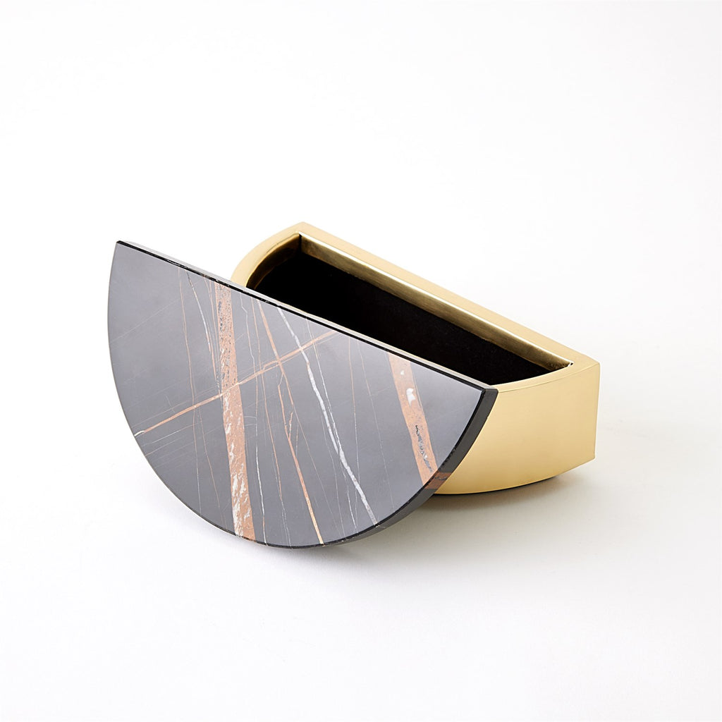 Cosmopolitan Crescent Box in Polished Brass & Black Marble
