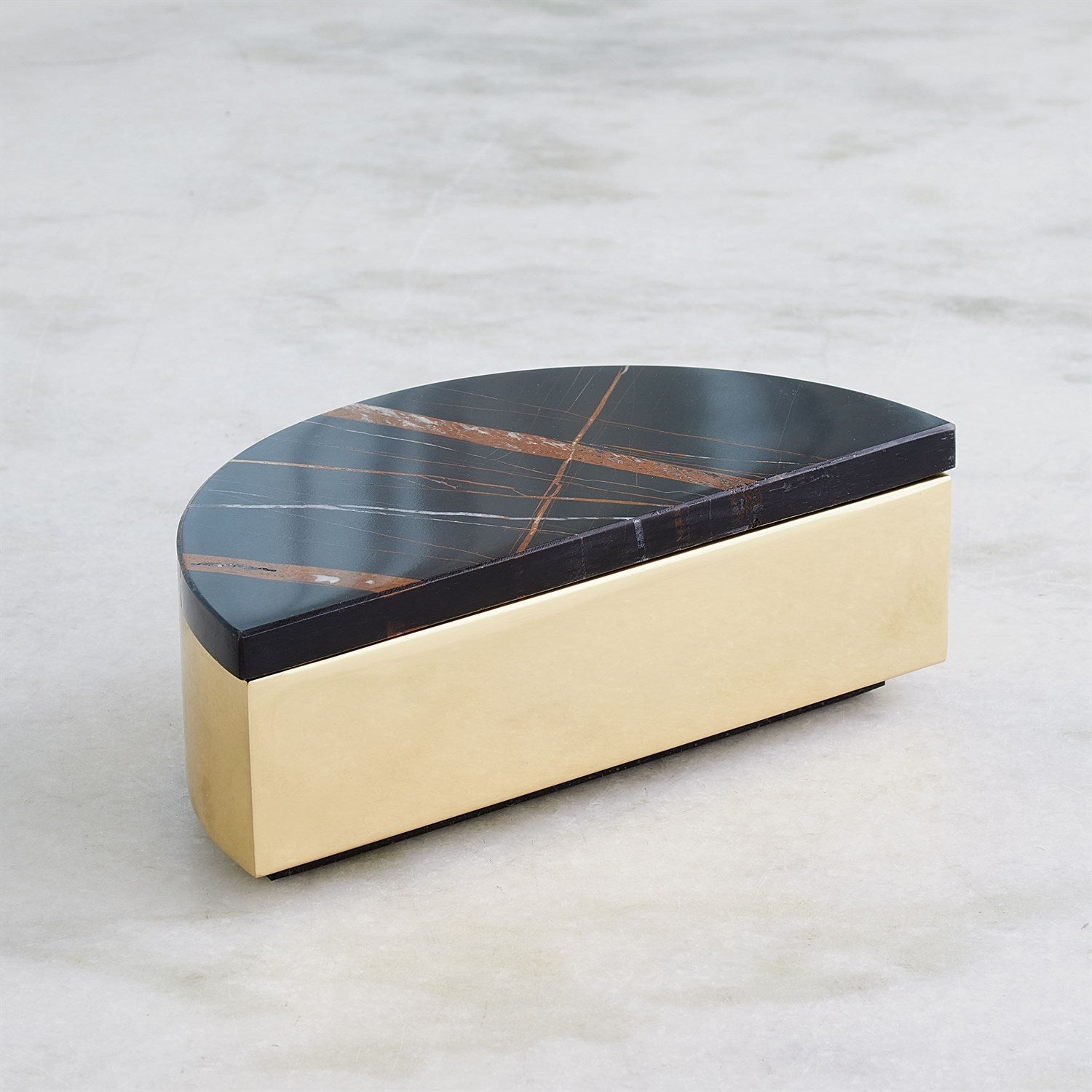 Cosmopolitan Crescent Box in Polished Brass & Black Marble