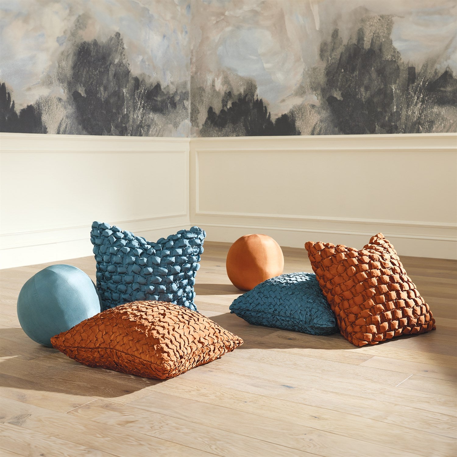 Square Ruche Pillow-Dusty Blue