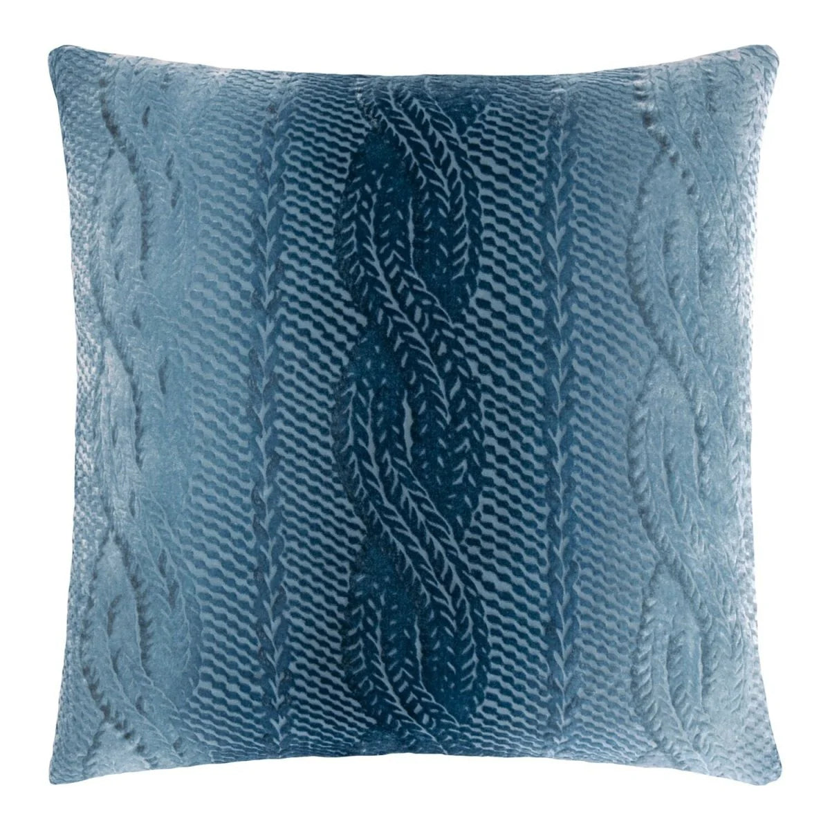 Cable Knit Velvet Pillow in Denim