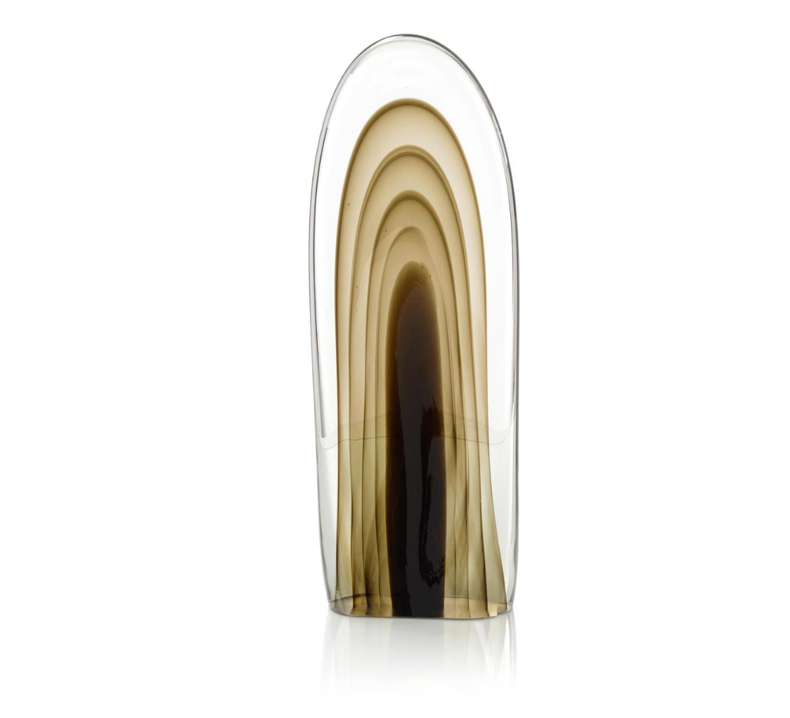 Rippled Brown Handblown Glass Sculpture
