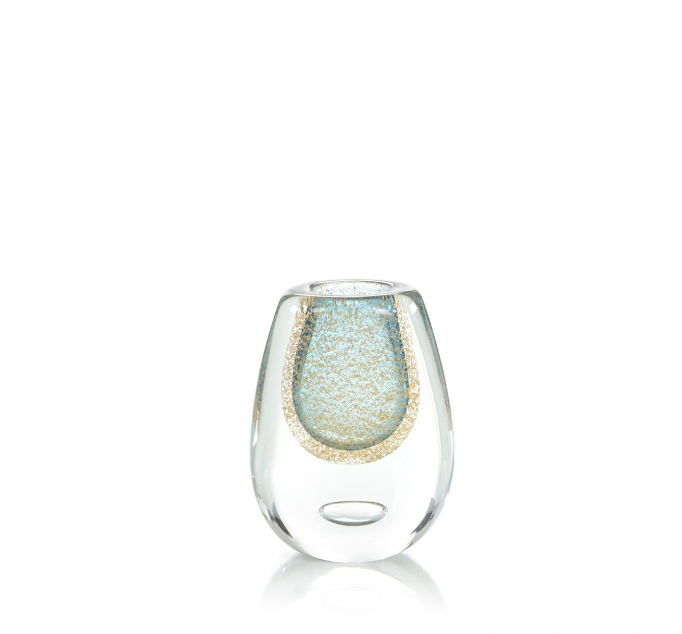 Gold Flecked Blue Handblown Glass Vase