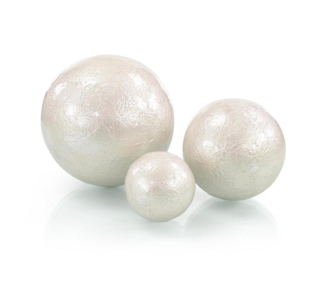 Set Of Three White Pearlized Balls