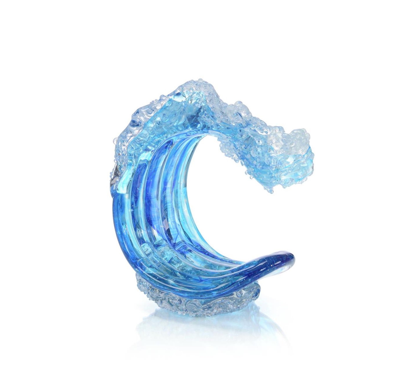 Ocean Blue Waves Handblown Glass Sculptures