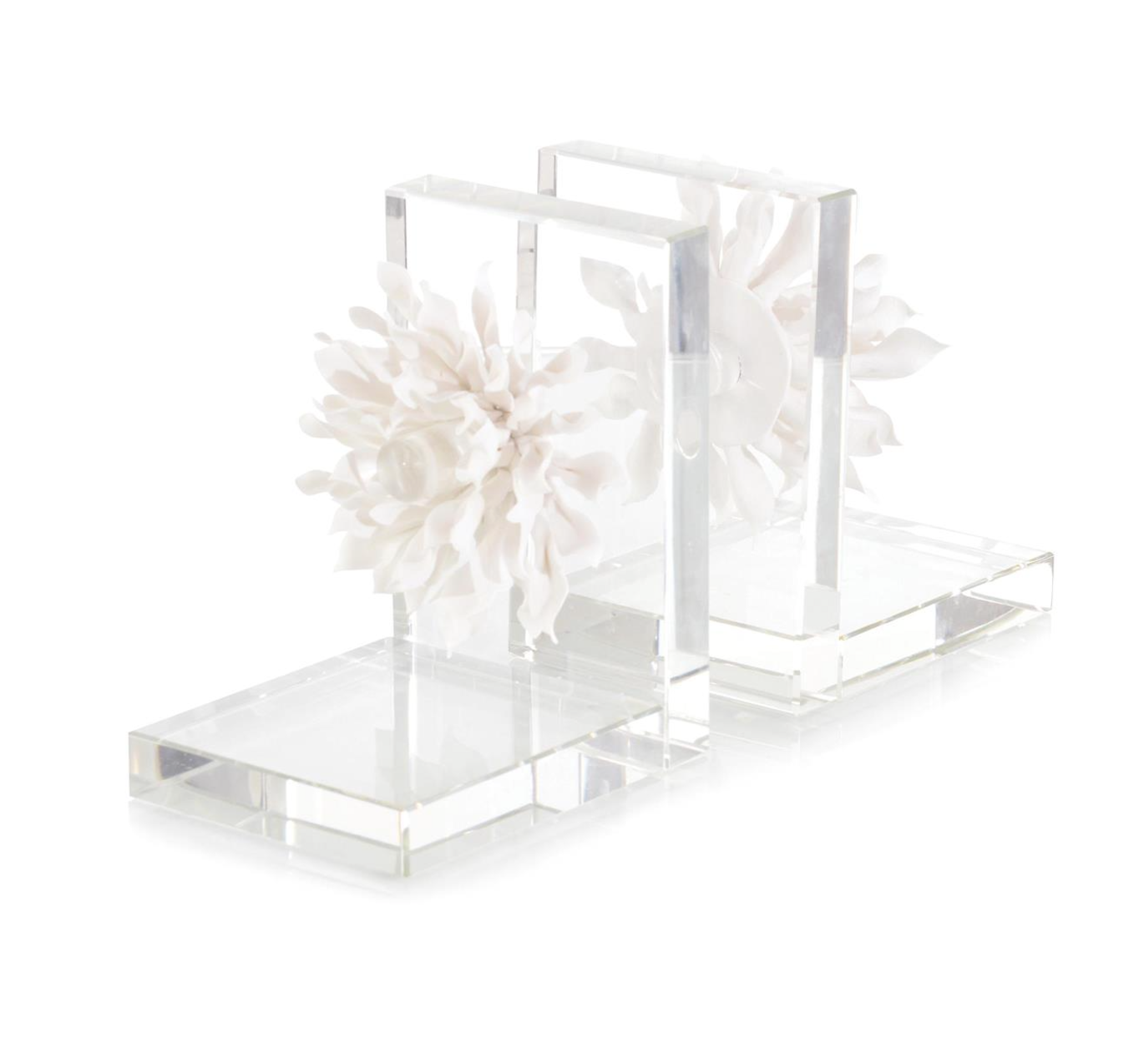 Set Of Two Porcelain Petals And Crystal Bookends