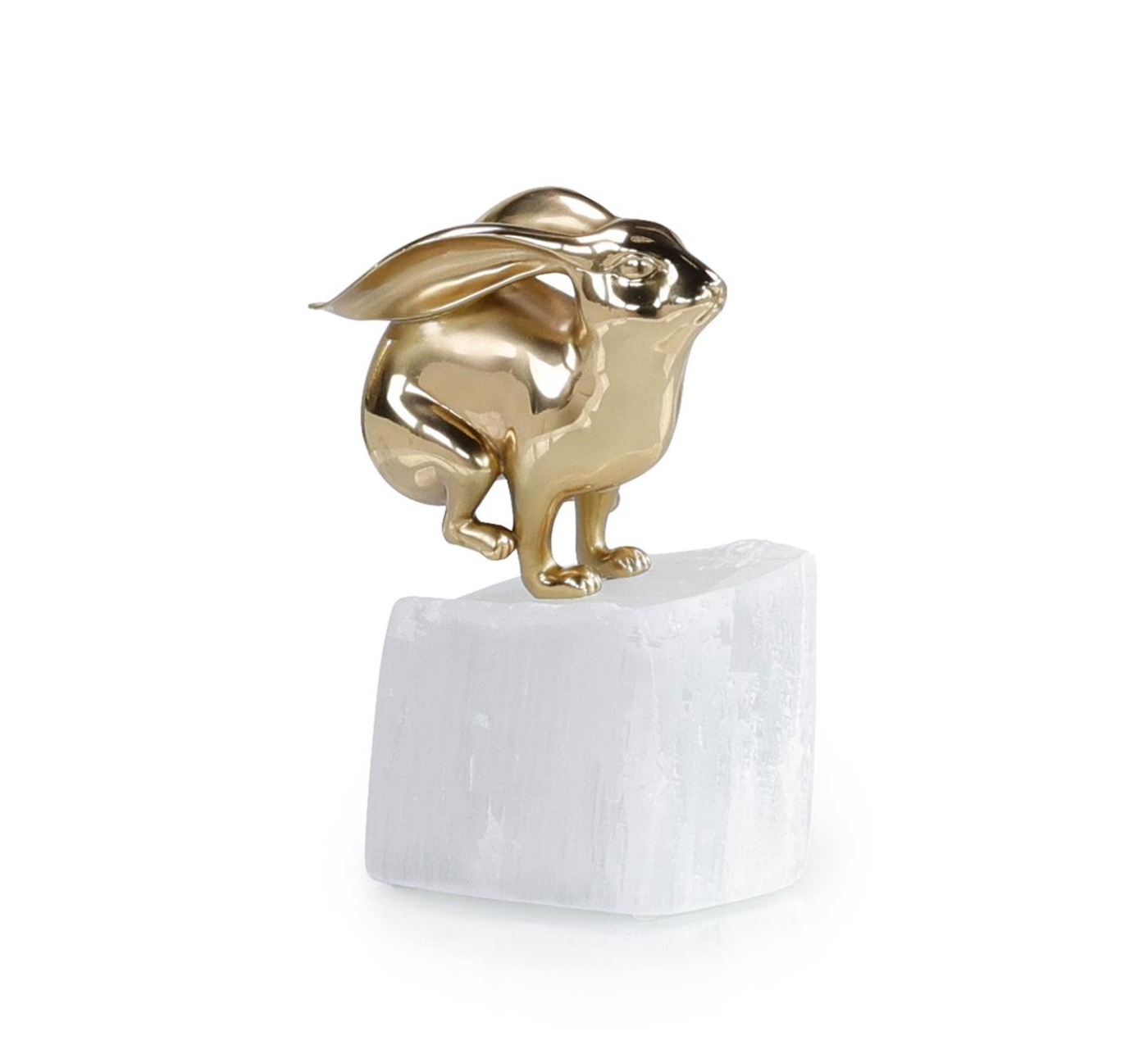 Brass Bunny Sculpture on Selenite
