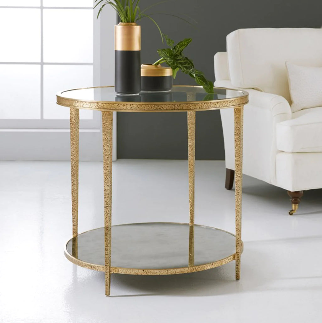 Small Sculpture Round End Table-Antique Brass
